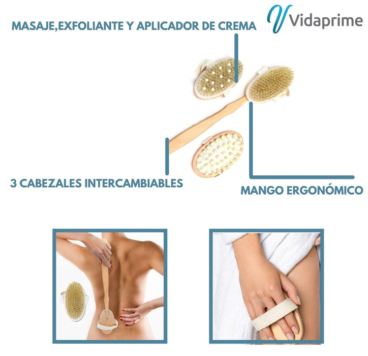 Cepillo Exfoliante Corporal Ducha SPA + 3 Cabezales Incluidos